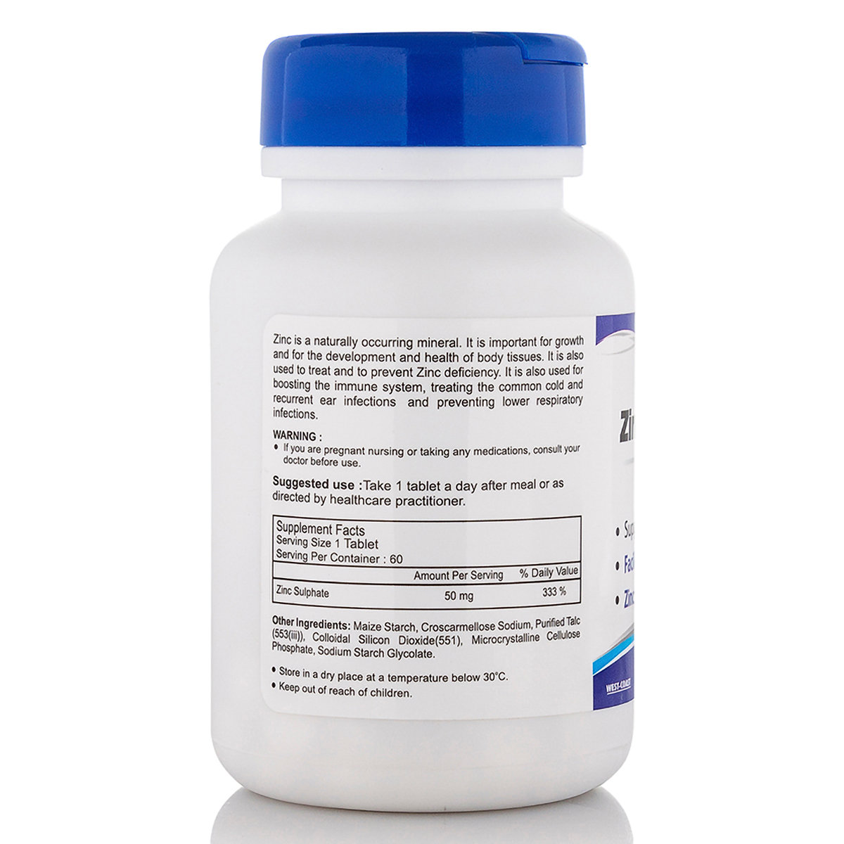 Healthvit Zinc Sulphate 50 mg, 60 Tablets, Pack of 1 Healthvit Zinc Sulphate 50 mg, 60 Tablets, Pack of 1