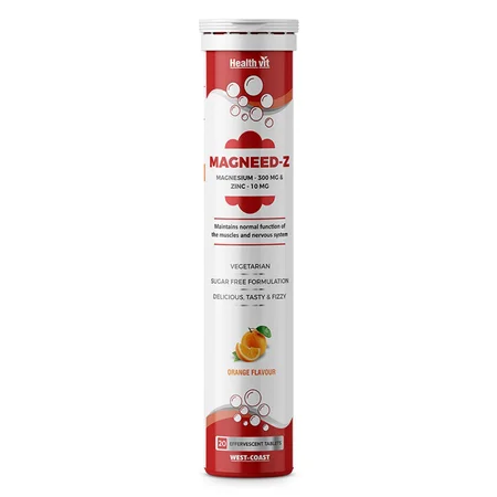 Healthvit Magneed-Z Sugar Free Orange Flavour Effervescent, 20 Tablets