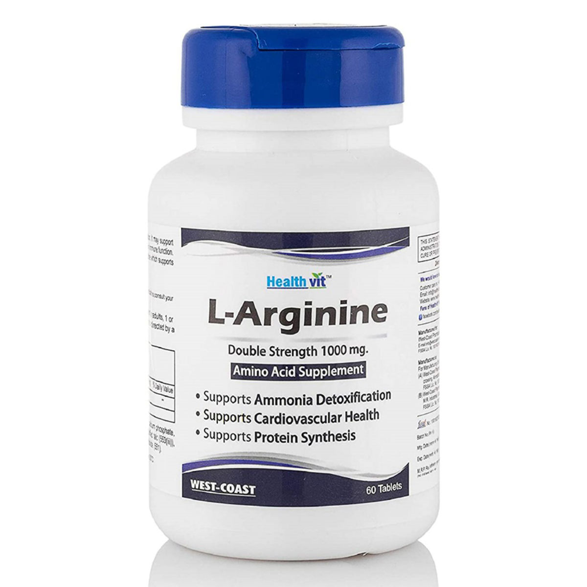 Buy Healthvit L-Arginine 1000 mg Amino Acid Supplement, 60 Tablets Online