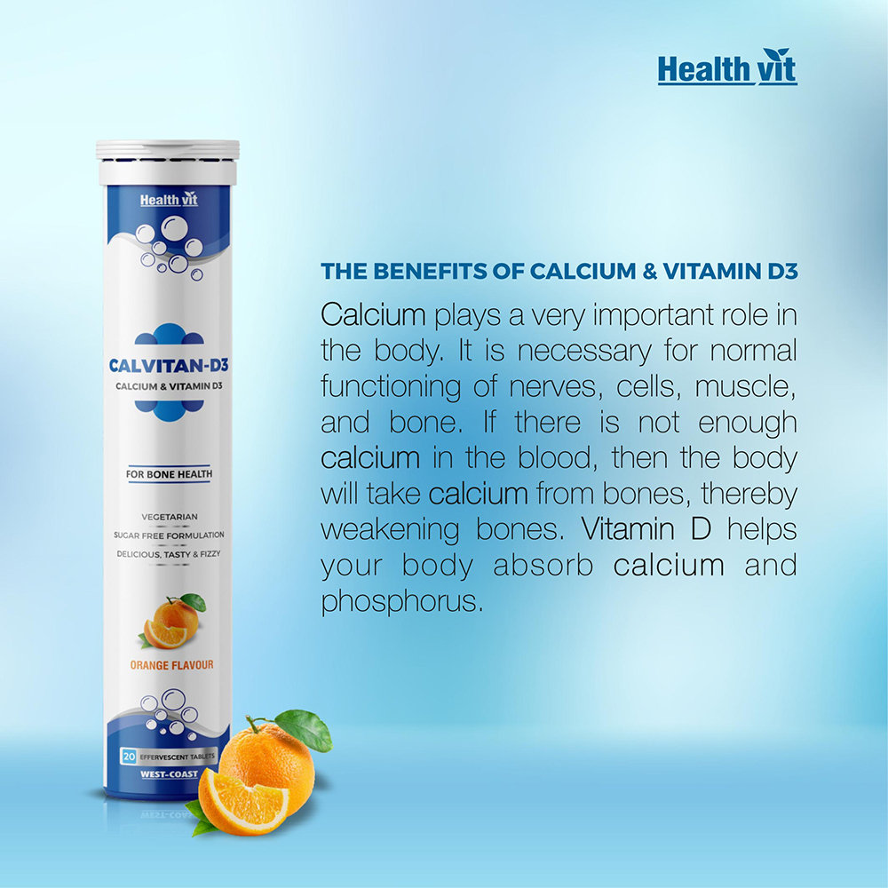 Healthvit Calvitan-D3 Orange Flavour Effervescent, 20 Tablets, Pack of 1 Healthvit Calvitan-D3 Orange Flavour Effervescent, 20 Tablets, Pack of 1