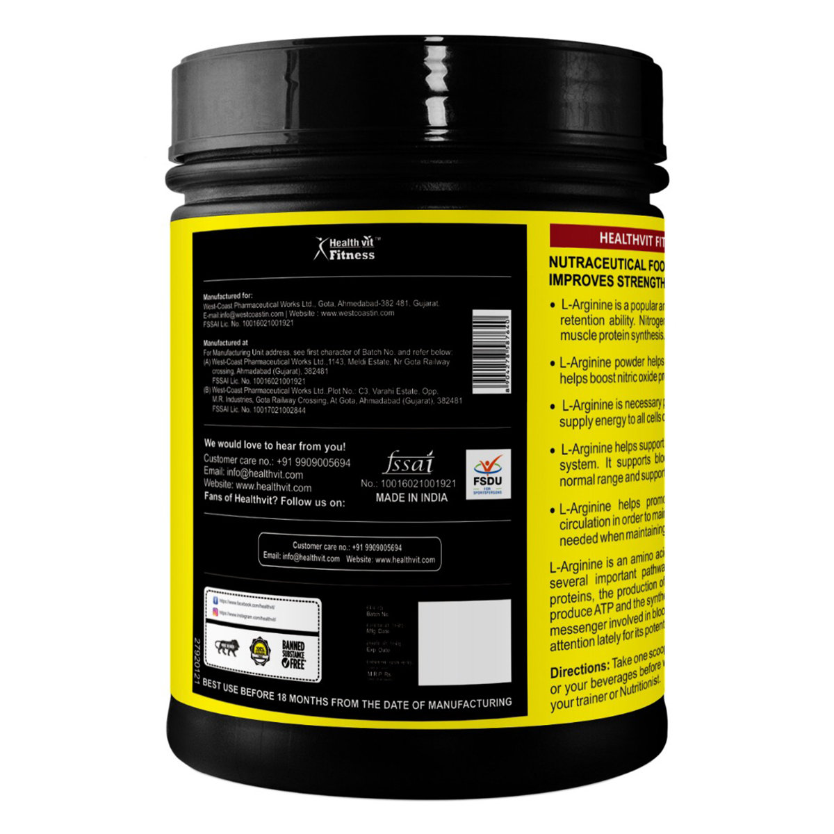 Healthvit Fitness L-Arginine Amino Acid Orange Flavour Powder, 200 gm, Pack of 1 Healthvit Fitness L-Arginine Amino Acid Orange Flavour Powder, 200 gm, Pack of 1