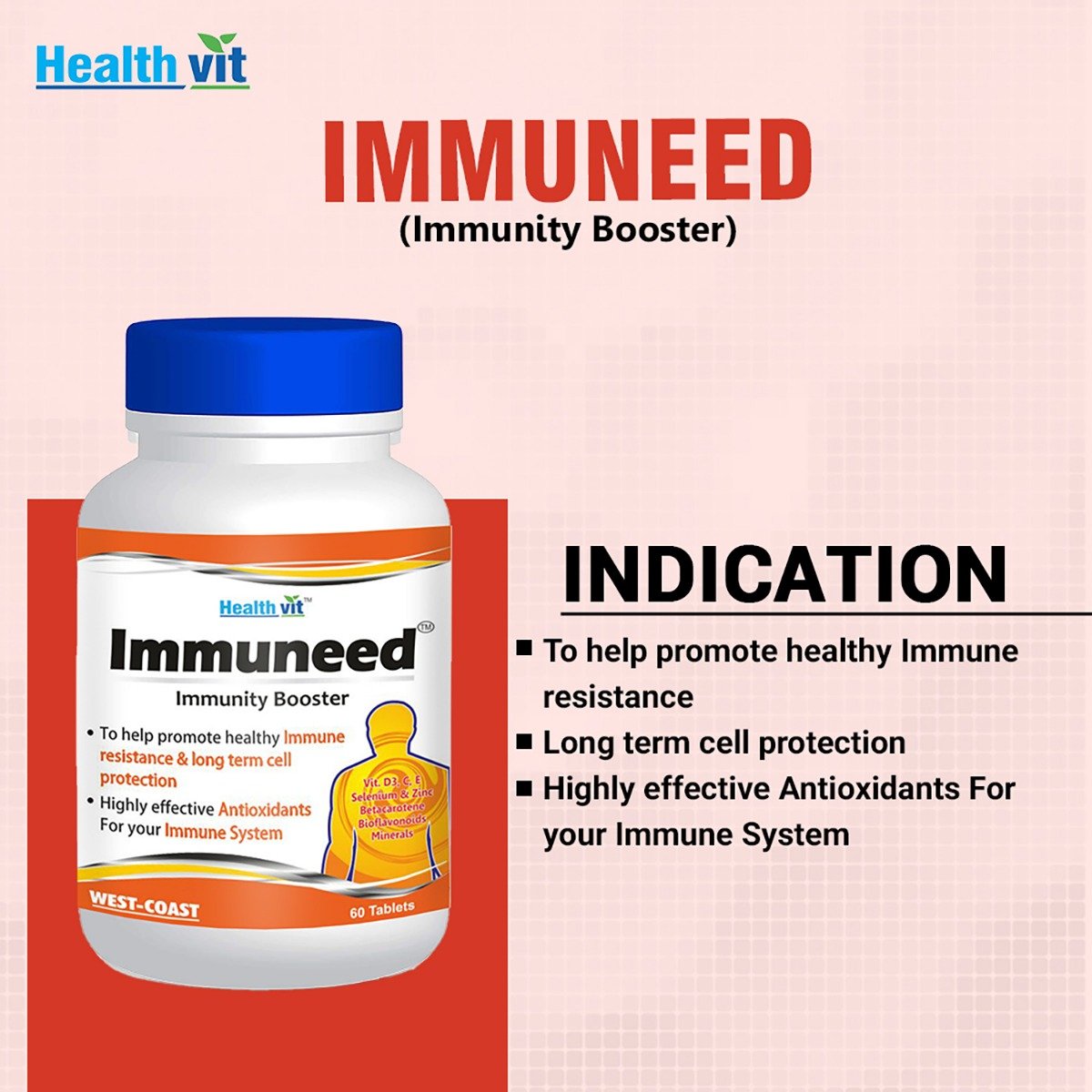 Healthvit Immuneed Immunity Booster, 60 Tablets, Pack of 1 Healthvit Immuneed Immunity Booster, 60 Tablets, Pack of 1