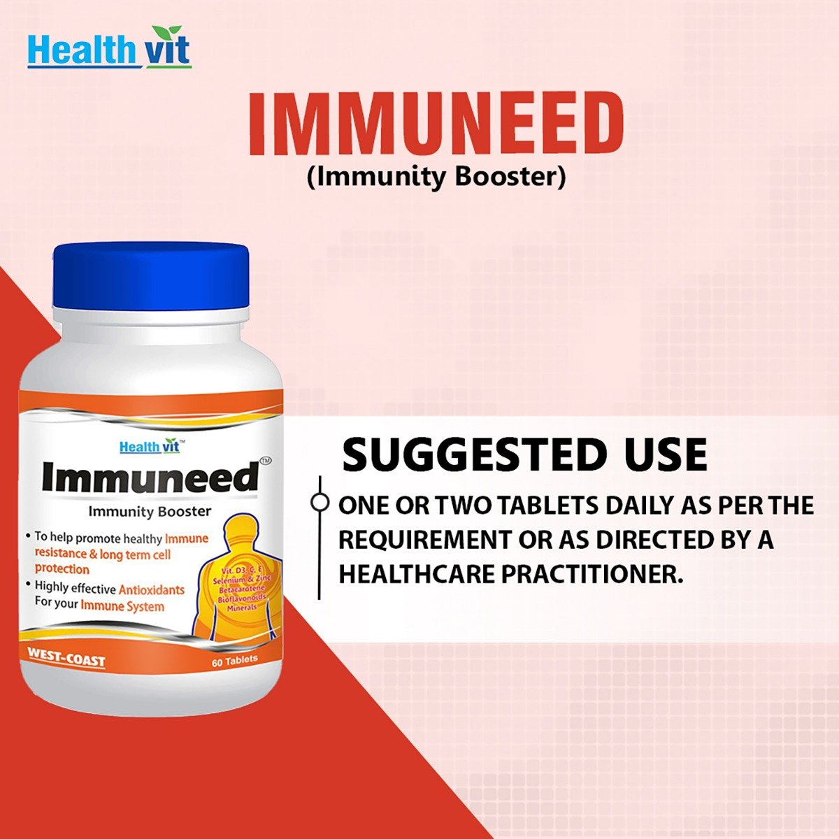 Healthvit Immuneed Immunity Booster, 60 Tablets, Pack of 1 Healthvit Immuneed Immunity Booster, 60 Tablets, Pack of 1
