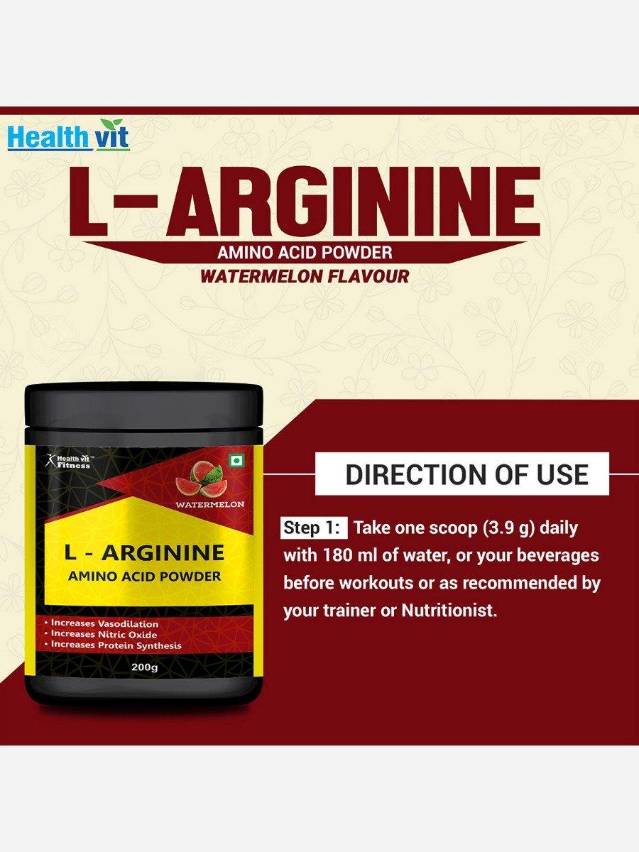 Healthvit L-Arginine Amino acid Watermelon Powder, 200 gm, Pack of 1 Healthvit L-Arginine Amino acid Watermelon Powder, 200 gm, Pack of 1