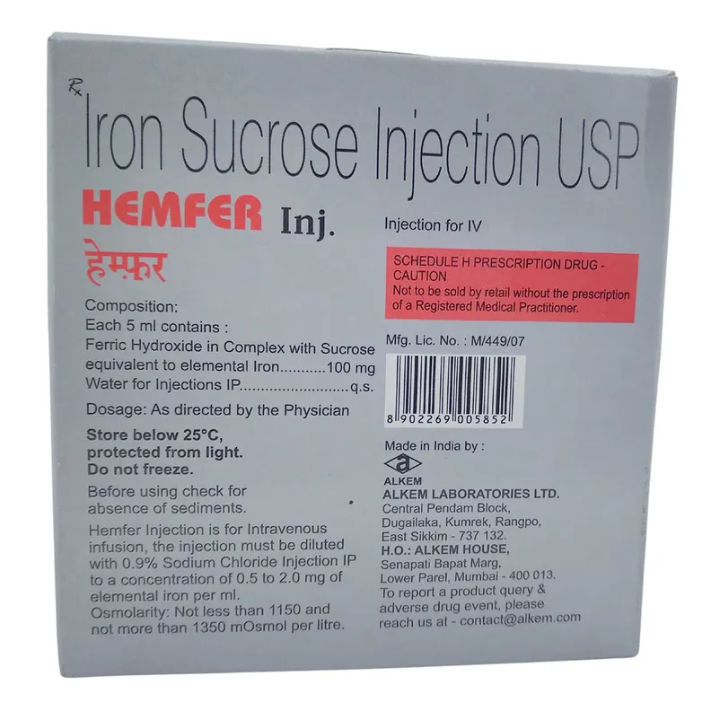 Buy Hemfer Injection 5 ml online | Uses, Side Effects, Price and ...