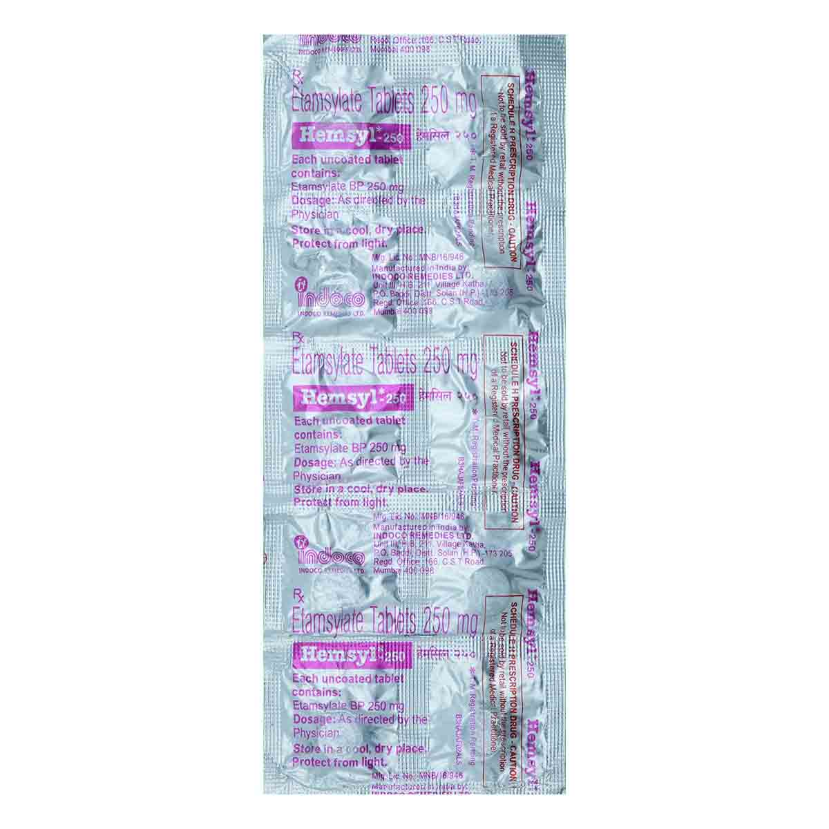 Hemsyl 250 mg Tablet 10's, Pack of 10 TABLETS Hemsyl 250 mg Tablet 10's, Pack of 10 TABLETS