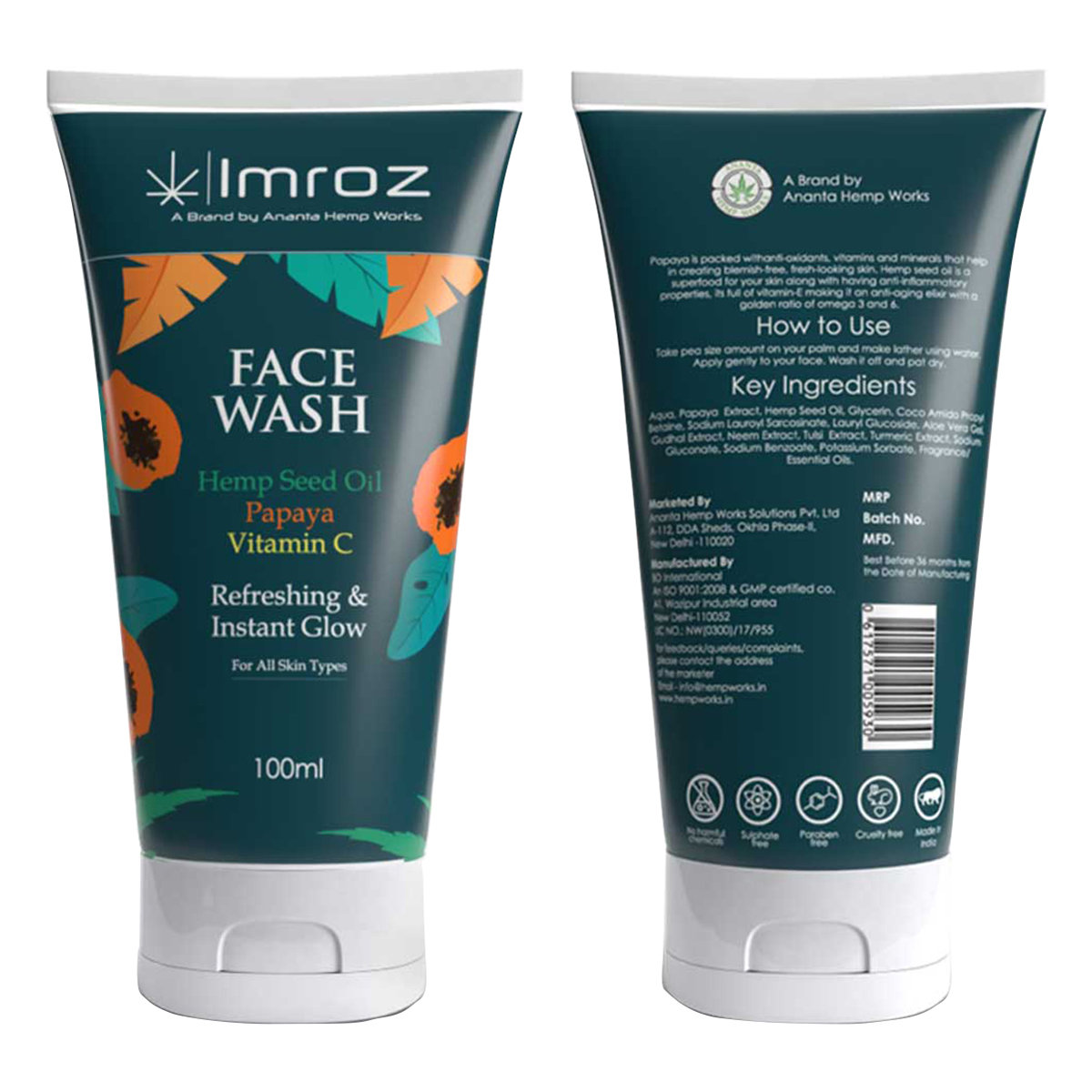 Ananta Hemp Imroz Papaya Vitamin C Face Wash, 100 ml | With Hemp Seed Oil, Papaya & Vitamin C | Cleanses, Moisturises Skin | For Instant & Refreshing Glow | For All Skin Type, Pack of 1 Ananta Hemp Imroz Papaya Vitamin C Face Wash, 100 ml | With Hemp Seed Oil, Papaya & Vitamin C | Cleanses, Moisturises Skin | For Instant & Refreshing Glow | For All Skin Type, Pack of 1