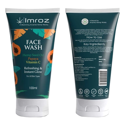 Ananta Hemp Imroz Papaya Vitamin C Face Wash, 100 ml | With Hemp Seed Oil, Papaya &amp; Vitamin C | Cleanses, Moisturises Skin | For Instant &amp; Refreshing Glow | For All Skin Type, Pack of 1