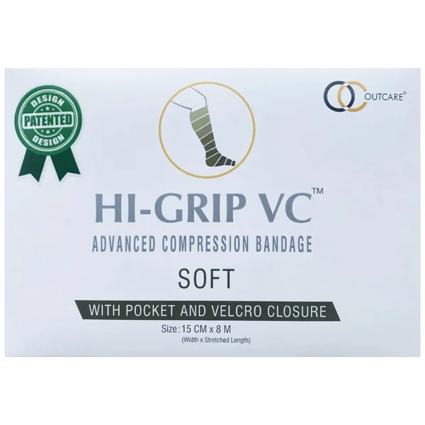 Zywie Hi-Grip Vc Soft Cls-2 Advanced Comp Bandage 15 cm x 8m, 1 Count, Pack of 1