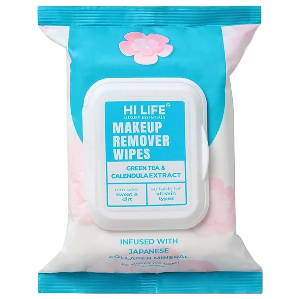Hi Life Green Tea & Calendula Makeup Remover Wet Wipes, 15 Count