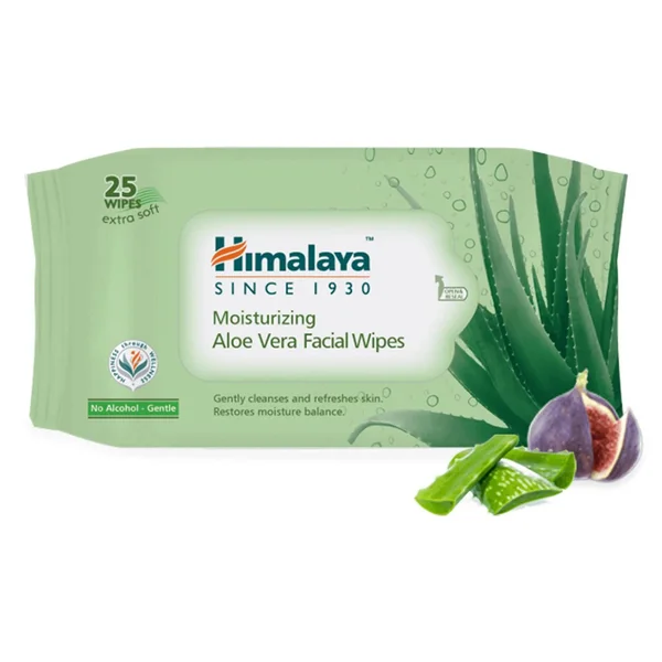 Himalaya Moisturizing Aloe Vera Facial Wipes 25 Count | With Goodness Of Aloe Vera | Gently Cleanses &amp; Refreshes Skin, Pack of 1