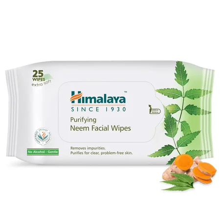 Himalaya Purifying Neem Facial Wipes 25 Count | With Goodness Of Neem | Wipes Away Impurities | Mildy Cleanses | Ideal For Clear & Problem Free Skin