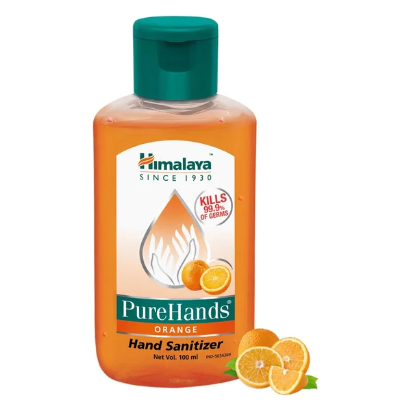 Himalaya Pure Hands Orange Flavour Hand Sanitizer 100 ml | KillS 99.9% Of Germs, Pack of 1