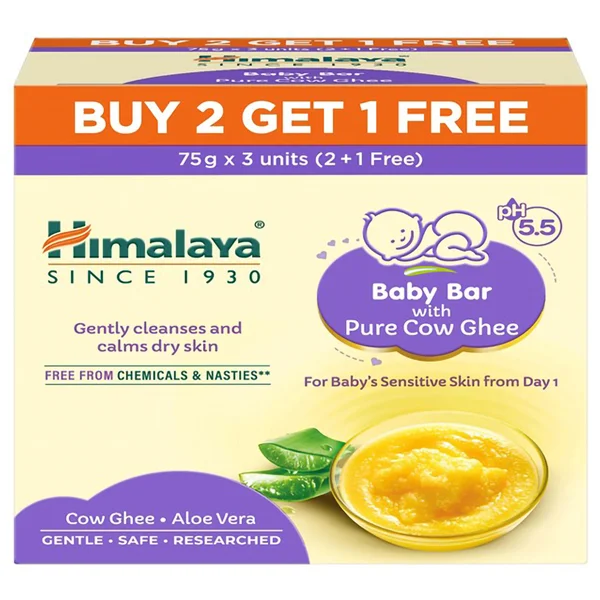 HIMALAYA BABY BAR PH5.5 PURE COW GHEE 3*75G (B2G1), Pack of 1