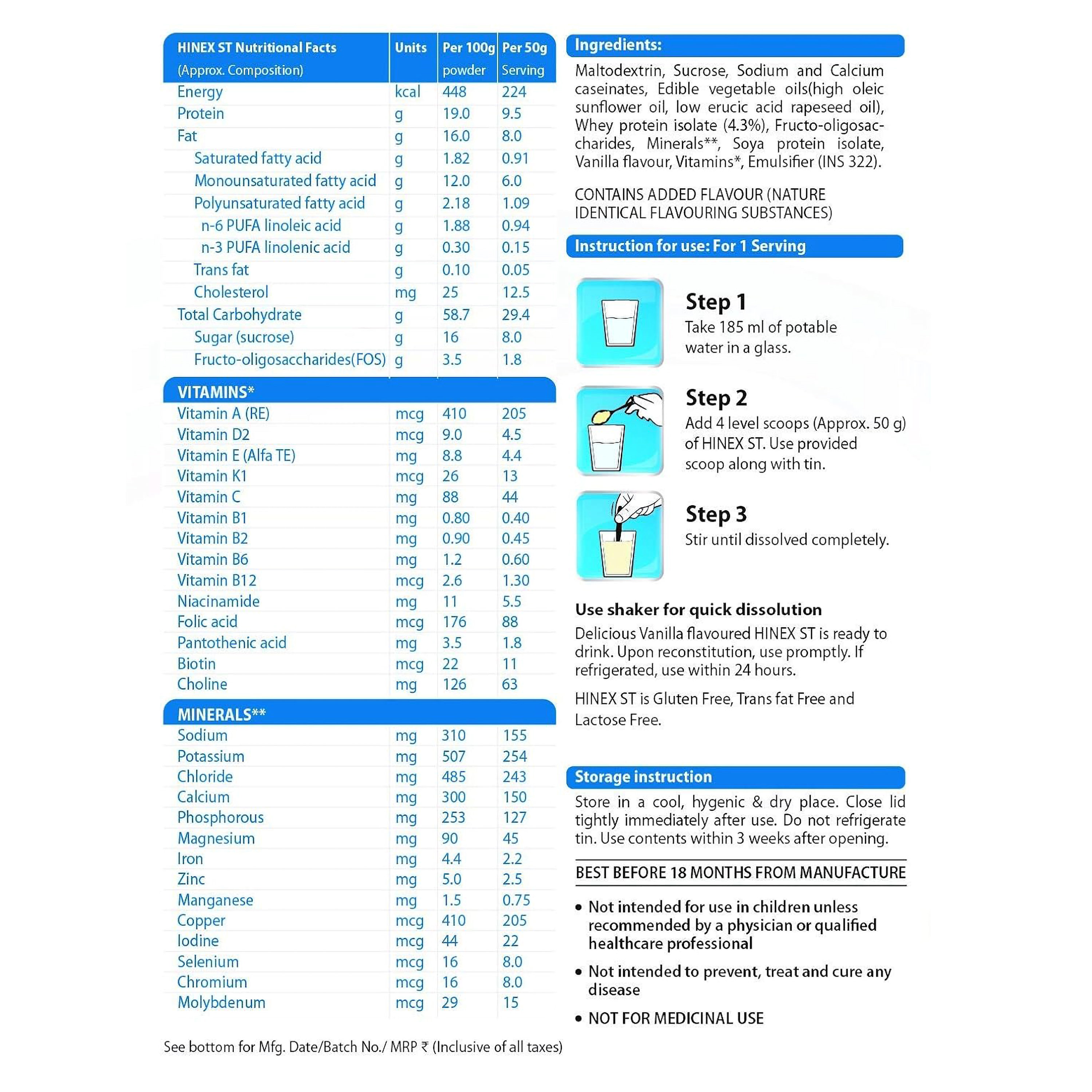 Hinex ST Vanilla Powder 400 gm, Pack of 1 Hinex ST Vanilla Powder 400 gm, Pack of 1