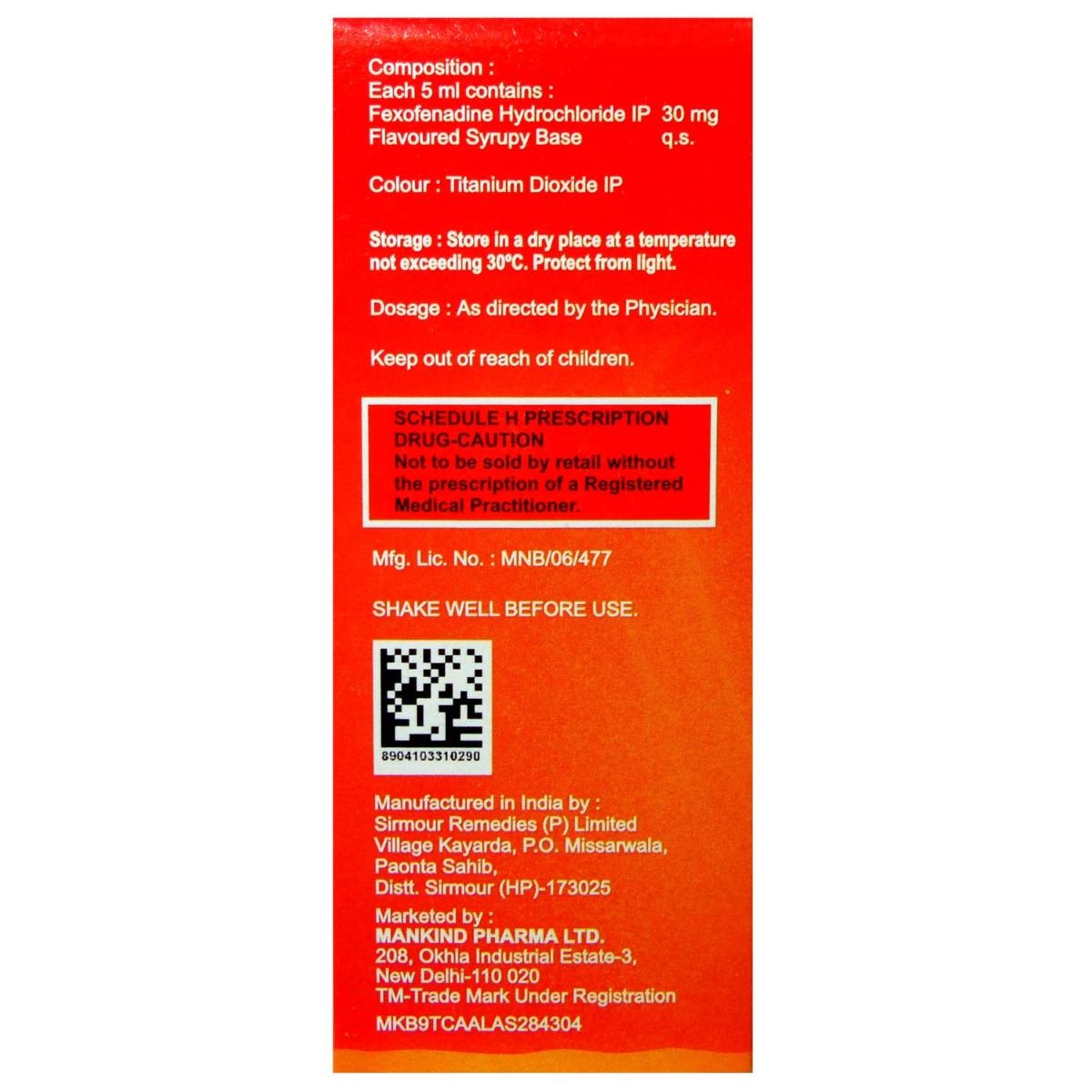 Histafree Suspension 60 ml Price, Uses, Side Effects, Composition