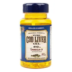 Holland & Barrett Cod Liver Oil 410 mg Capsules Gelatine Free, 60 capsules