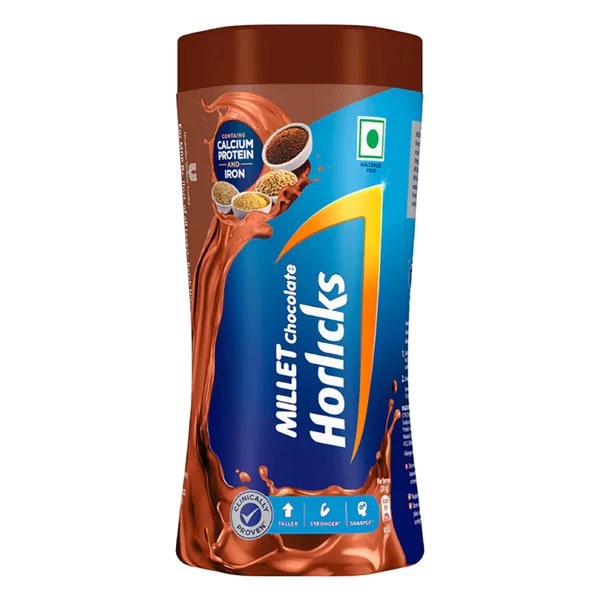 Horlicks Millet Chocolate Flavour Nutrition Powder 400 gm | Protein, Calcium, Iron | Support Immunity | Improves Bone &amp; Muscle Health | Healthy Weight Gain, Pack of 1