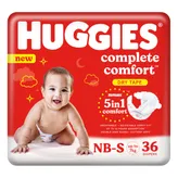 Huggies Complete Comfort Dry Tape Baby Diapers New Born-Small, 36 Count, Pack of 1