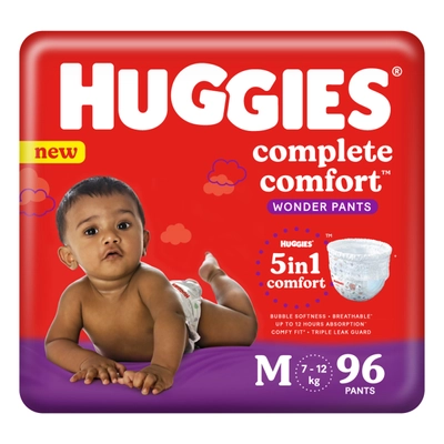 Huggies कम्प्लीट कम्फर्ट वंडर बेबी डायपर पैंट मीडियम, 96 काउंट, 1 का पैक