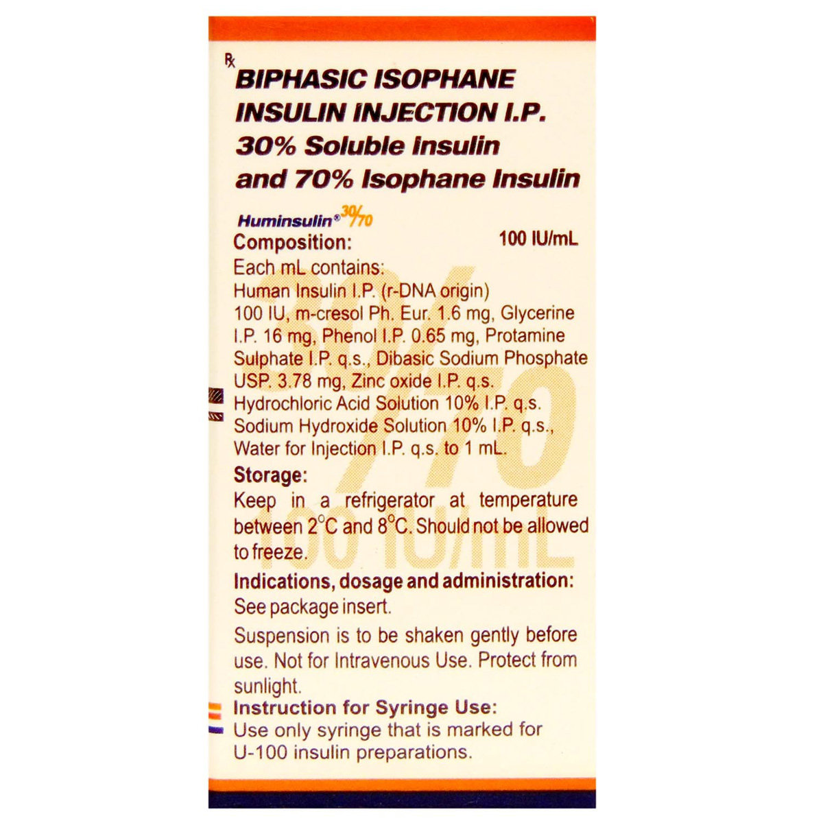 Huminsulin 30/70 100IU/ml Injection 10 ml, Pack of 1 INJECTION Huminsulin 30/70 100IU/ml Injection 10 ml, Pack of 1 INJECTION