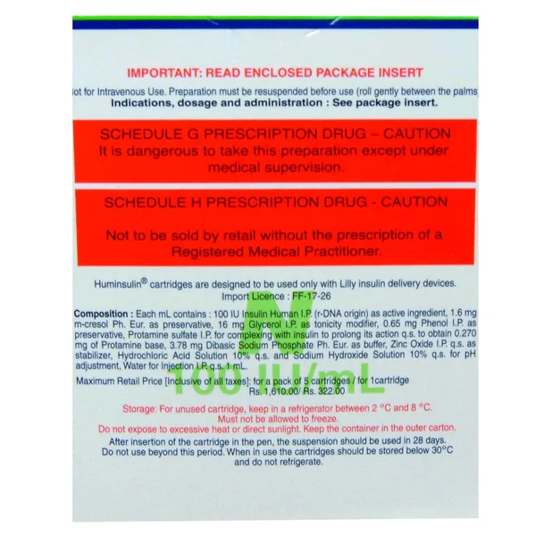 Huminsulin N (NPH) 100IU/ml Injection 3 ml, Pack of 1 Injection