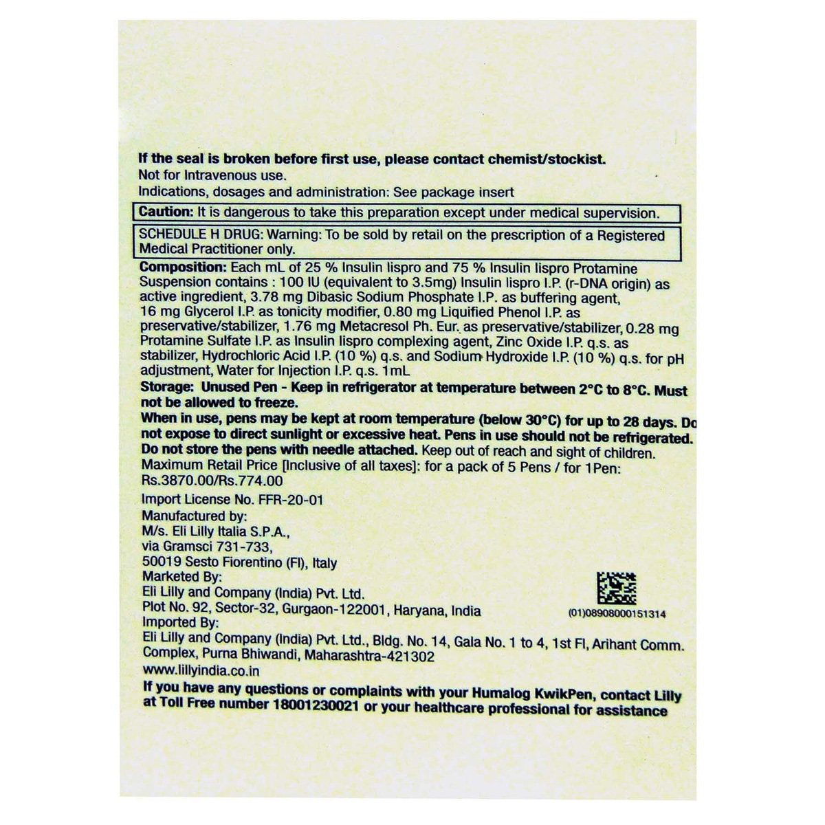 Humalog Mix 25 Kwikpen 100IU/ml, Pack of 1 Humalog Mix 25 Kwikpen 100IU/ml, Pack of 1