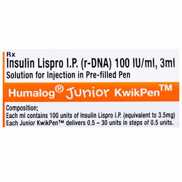 Humalog 100 Junior Kwik Pen 3 ml, Pack of 1 INJECTION Humalog 100 Junior Kwik Pen 3 ml, Pack of 1 INJECTION
