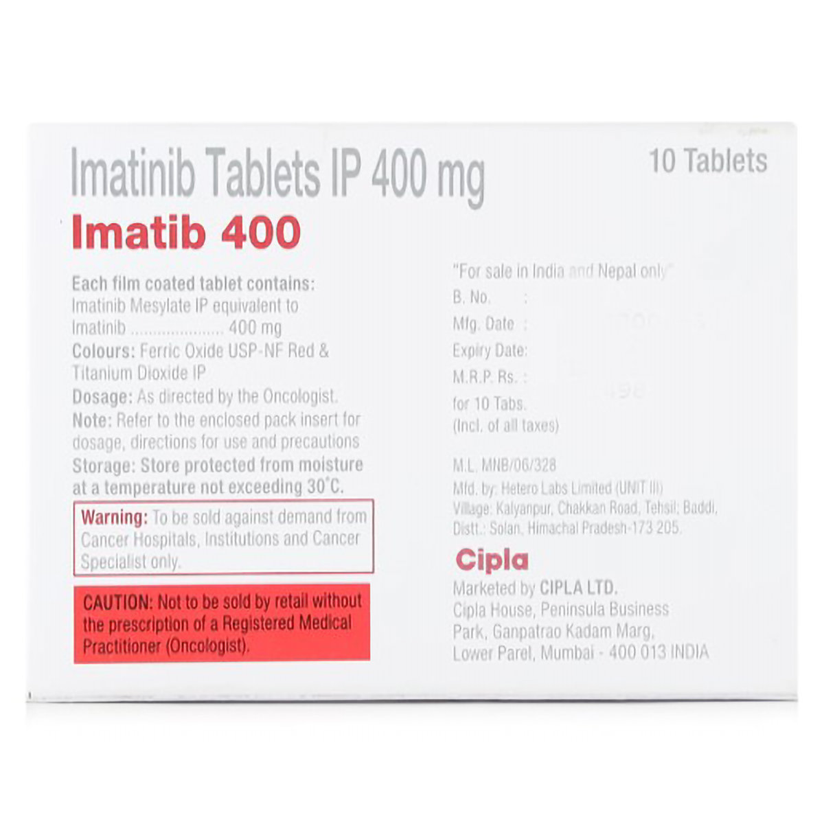 Imatib 400 Tablet 10's, Pack of 10 TabletS Imatib 400 Tablet 10's, Pack of 10 TabletS