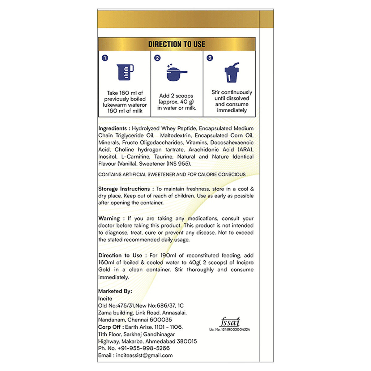 Incipro Gold Vanilla Flavour Powder 400 gm, Pack of 1 Incipro Gold Vanilla Flavour Powder 400 gm, Pack of 1