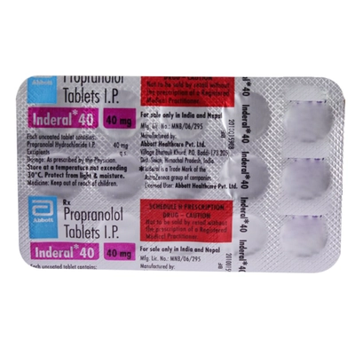 Inderal 40 Tablet 15's, Pack of 15 TABLETS