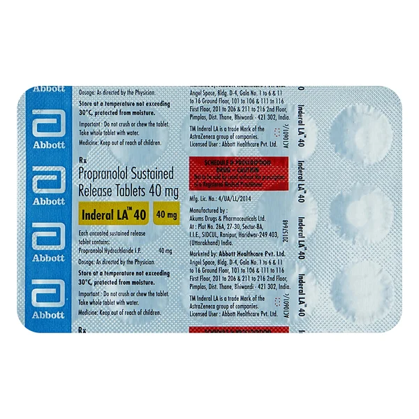 Inderal LA 40 Tablet 15's, Pack of 15 TABLETS