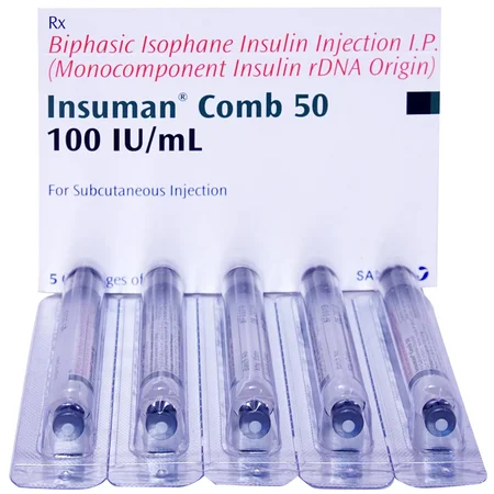 Insuman Comb 50 100IU/ml Cartridges 5x3 ml