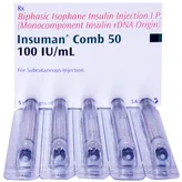 Insuman Comb 50 100IU/ml Cartridges 5x3 ml, Pack of 5 INJECTIONS
