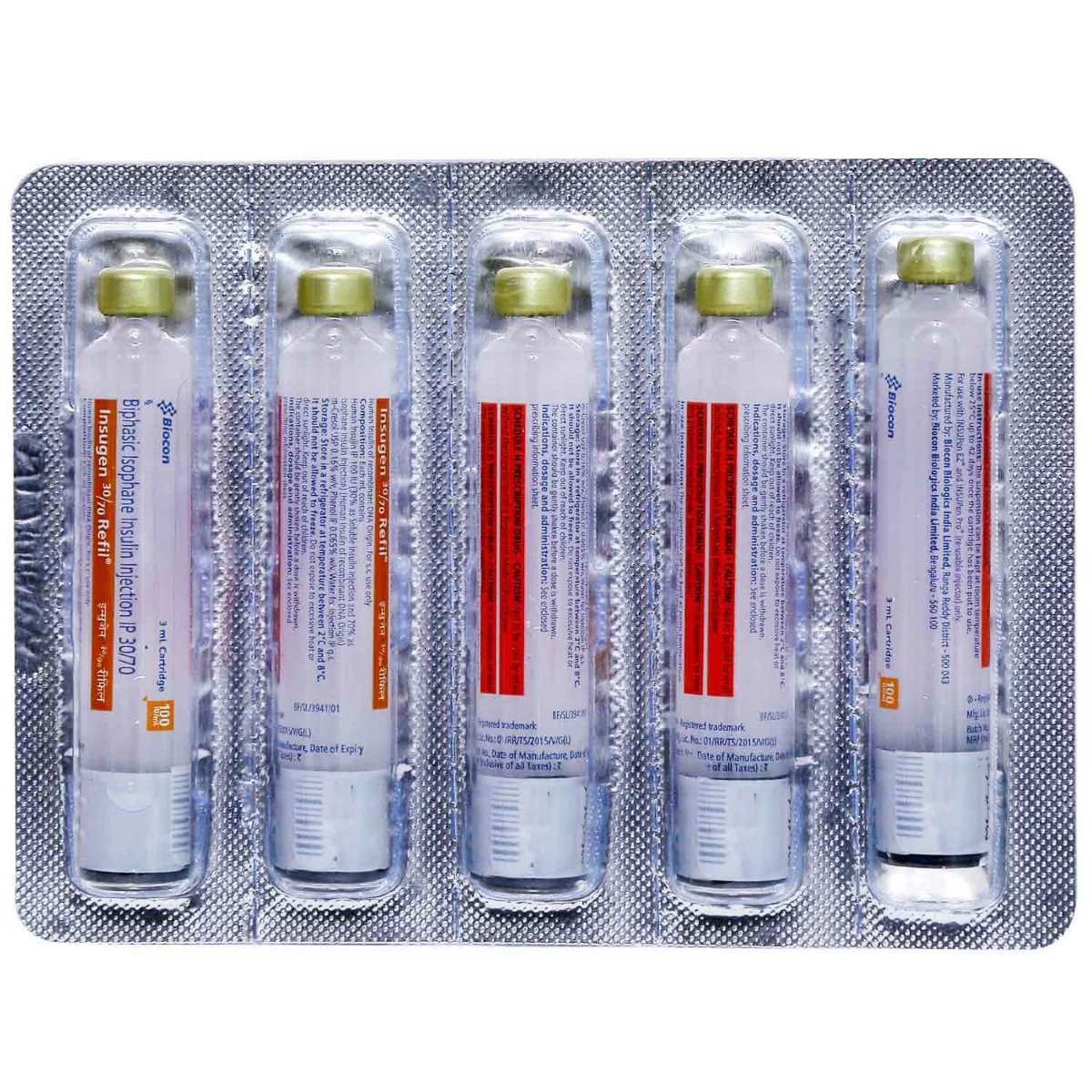 Insugen 30/70 100IU/ml Refil Cartridge 3 ml, Pack of 1 INJECTION Insugen 30/70 100IU/ml Refil Cartridge 3 ml, Pack of 1 INJECTION