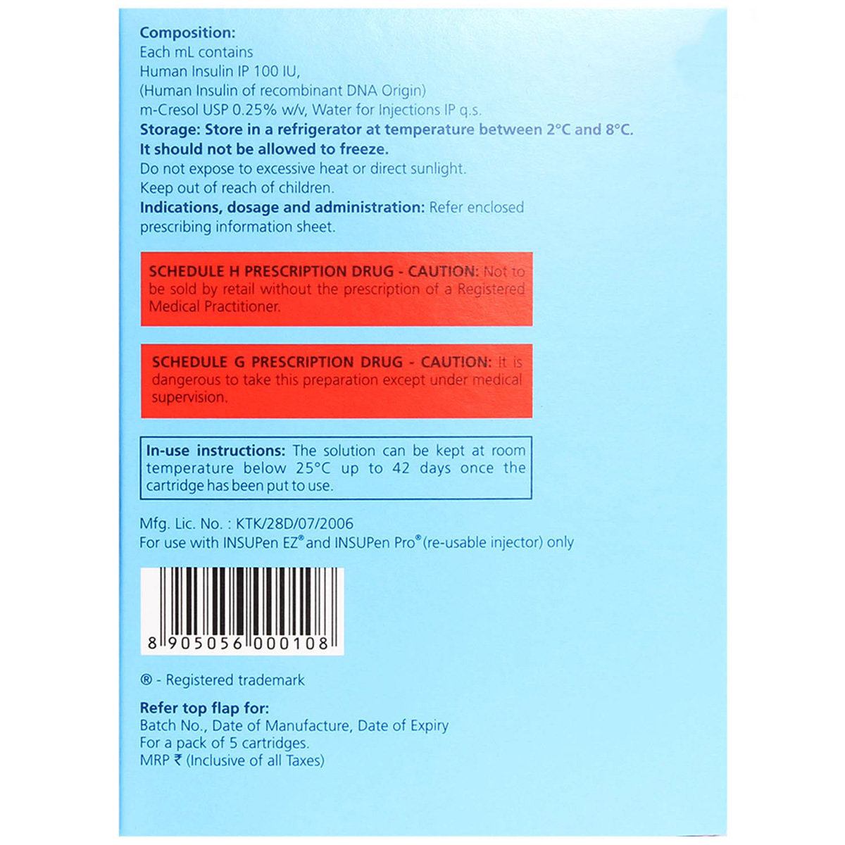 Insugen-R 100IU/ml Refil 3 ml, Pack of 1 INJECTION Insugen-R 100IU/ml Refil 3 ml, Pack of 1 INJECTION