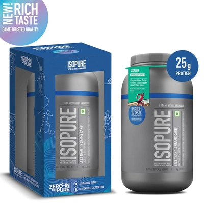 Isopure Less Than 1.5 gm Carbs 100% Whey Protein Isolate Creamy Vanilla Flavour Powder, 2.20 lb, Pack of 1