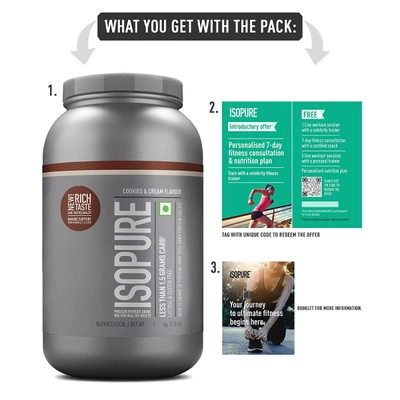 Isopure Less Than 1.5 gm Carbs 100% Whey Protein Isolate Cookies &amp; Cream Flavour Powder, 2.20 lb, Pack of 1