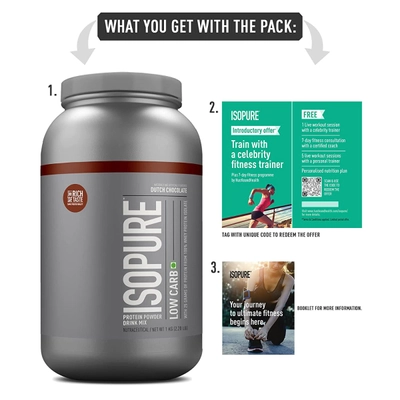 Isopure Low Carb 100% Whey Protein Isolate Dutch Chocolate Flavour Powder, 2.20 lb, Pack of 1