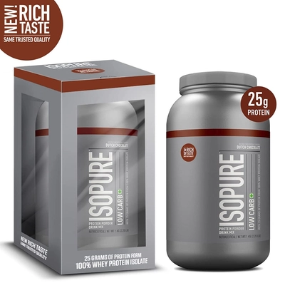 Isopure Low Carb 100% Whey Protein Isolate Dutch Chocolate Flavour Powder, 2.20 lb, Pack of 1