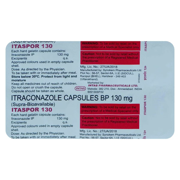 Itaspor 130 mg Capsule 10's, Pack of 10 CapsulesS