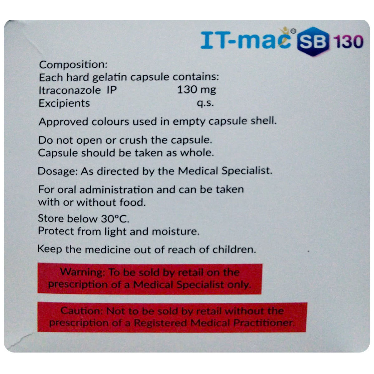 IT-Mac SB 130 mg Capsule 10's, Pack of 10 CAPSULES IT-Mac SB 130 mg Capsule 10's, Pack of 10 CAPSULES