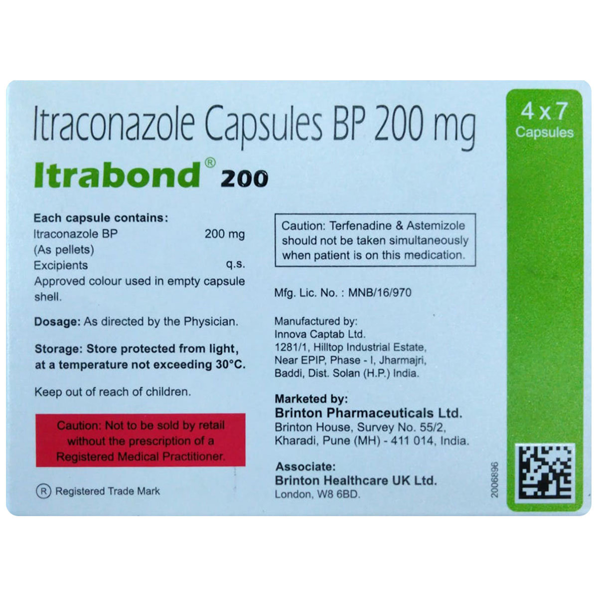 Itrabond 200 Capsule 7's, Pack of 7 CAPSULES Itrabond 200 Capsule 7's, Pack of 7 CAPSULES