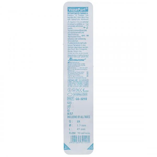 I.V CANNULA 18G VENEPORT (ROMSONS), Pack of 1