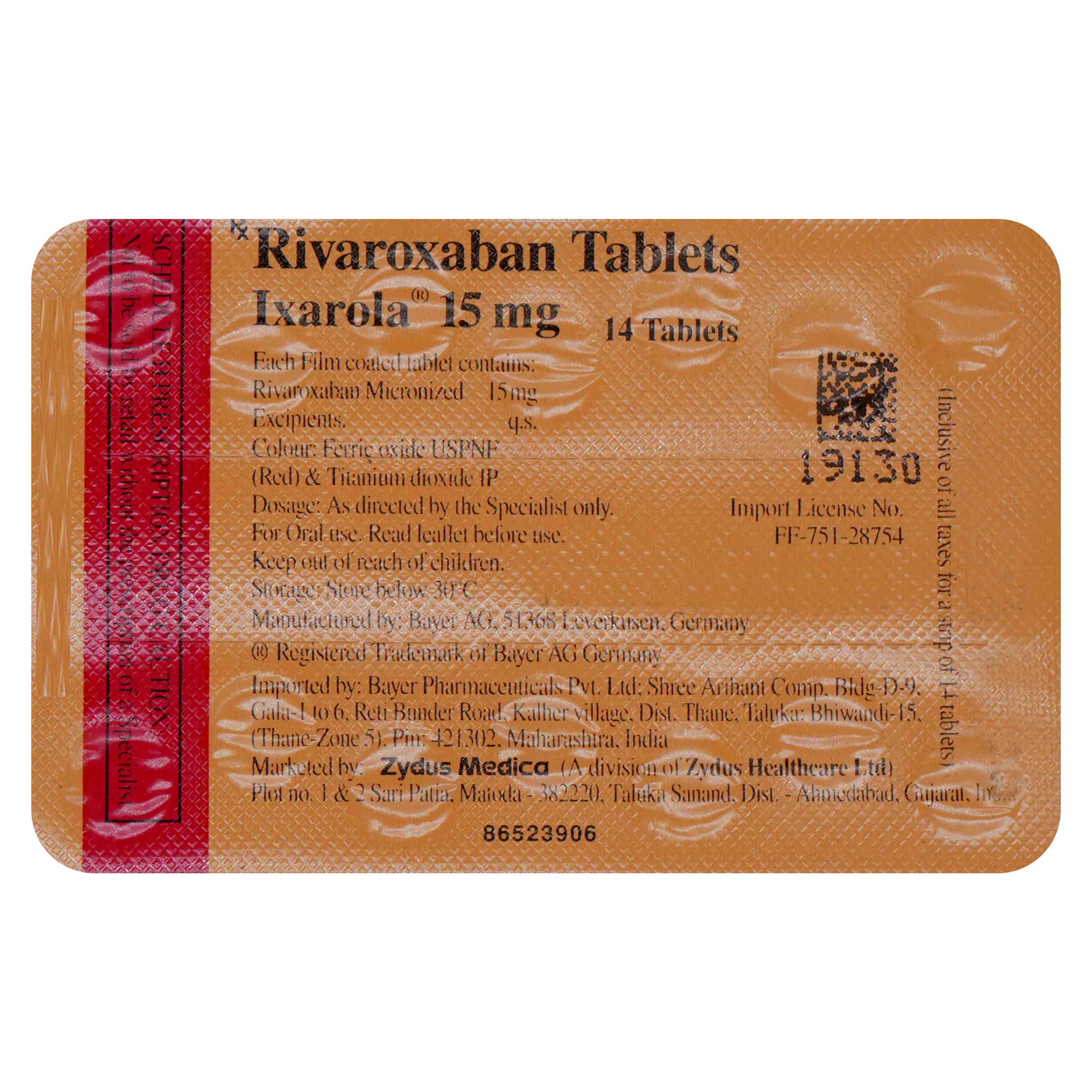 Buy Ixarola 15 mg Tablet 14's Online