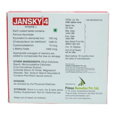 Jansky 4 Tablet 15's, Pack of 15 TabletS