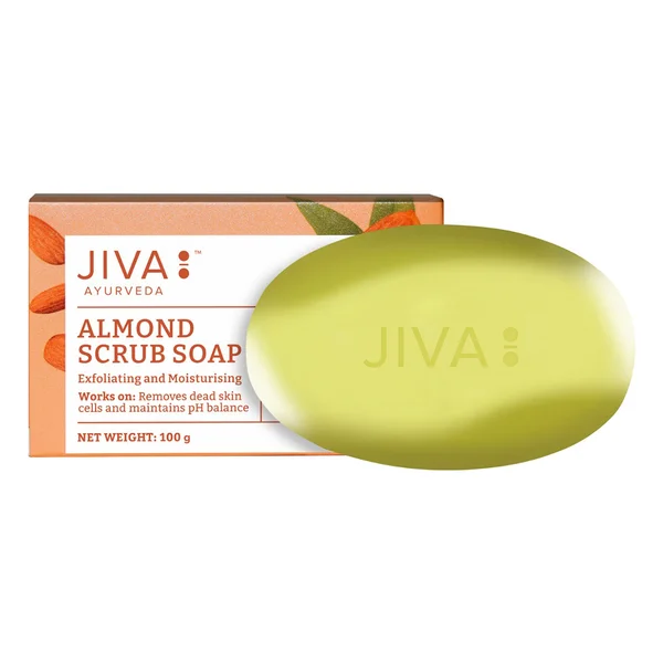 Jiva Almond Scrub Soap 100 gm | Gently Exfoliates &amp; Moisturises Skin | For Removal Of Dead Skin Cells | Gives Clear &amp; Bright Skin, Pack of 1