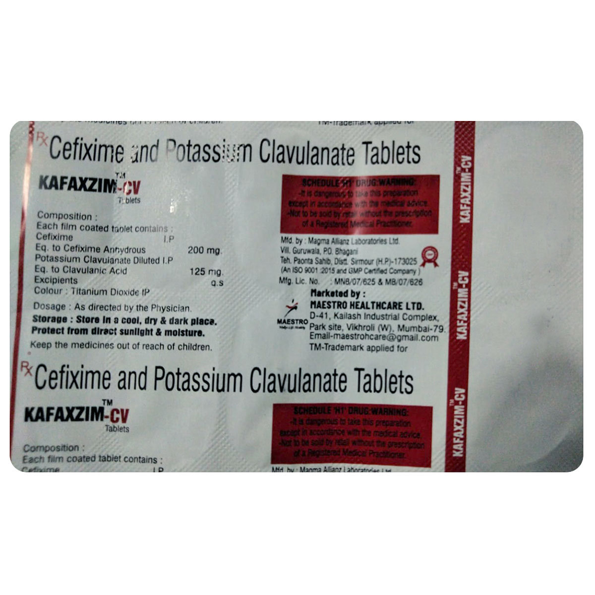 Kafaxzim-CV Tablet 10's, Pack of 10 TABLETS Kafaxzim-CV Tablet 10's, Pack of 10 TABLETS