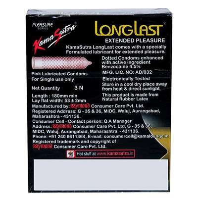 Kamasutra Longlast Condoms, 3 Count, Pack of 1