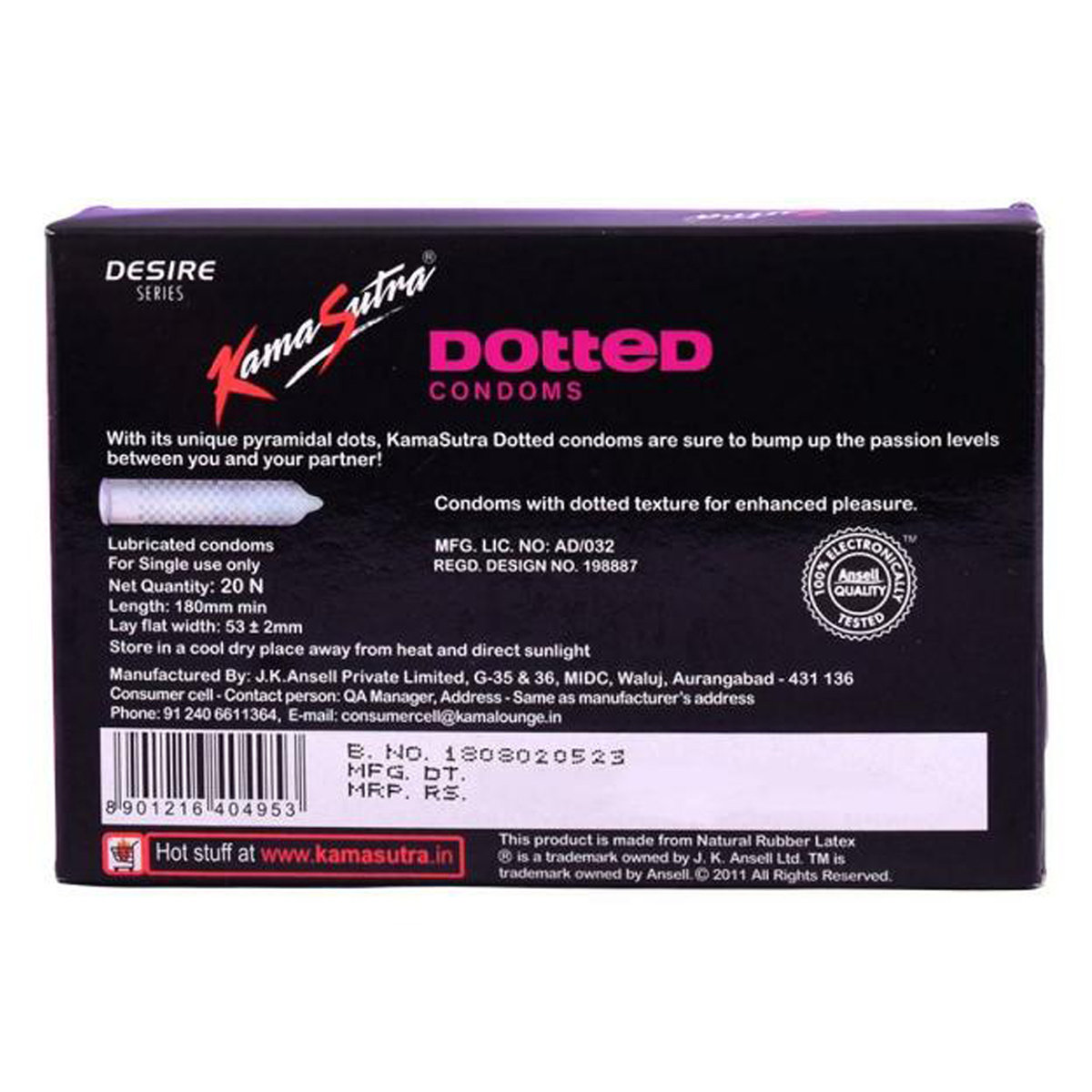 Kamasutra Dotted Condoms, 20 Count, Pack of 1 Kamasutra Dotted Condoms, 20 Count, Pack of 1